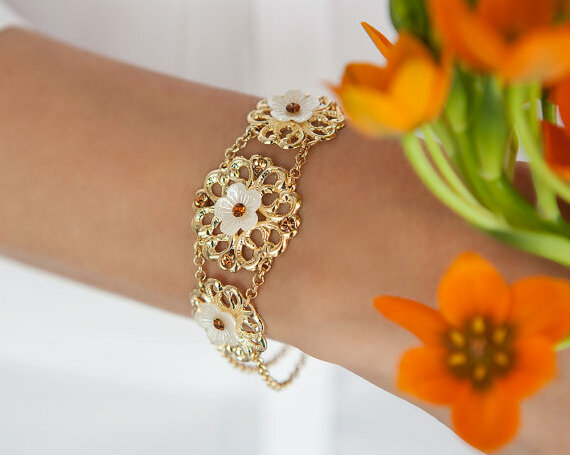 24k gold plated, filigree, romantic and bridal bracelet