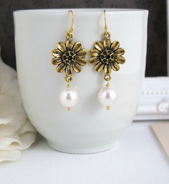 pretty, beautiful, earrings and sunflower