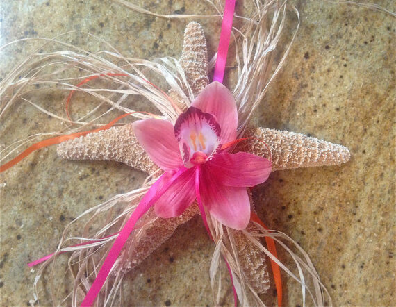 beach wedding decor, starfish and orchid wedding decor