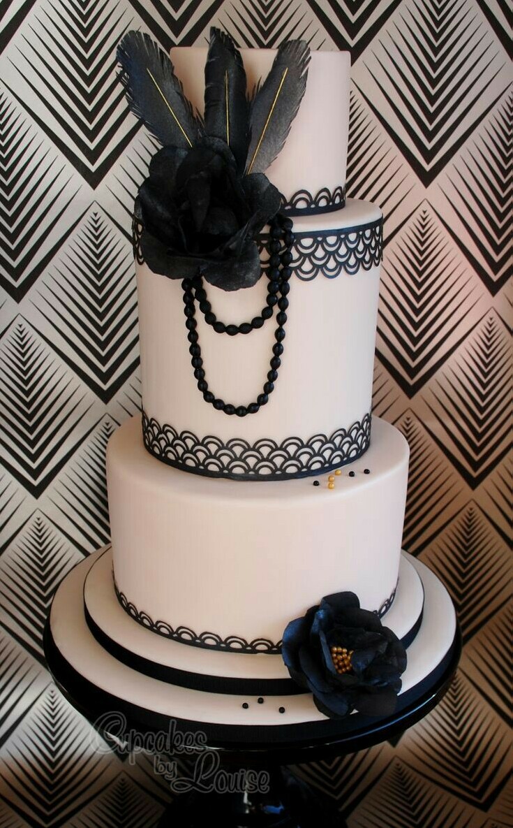 cake, wedding cake, gatsby theme cake and black and white cake