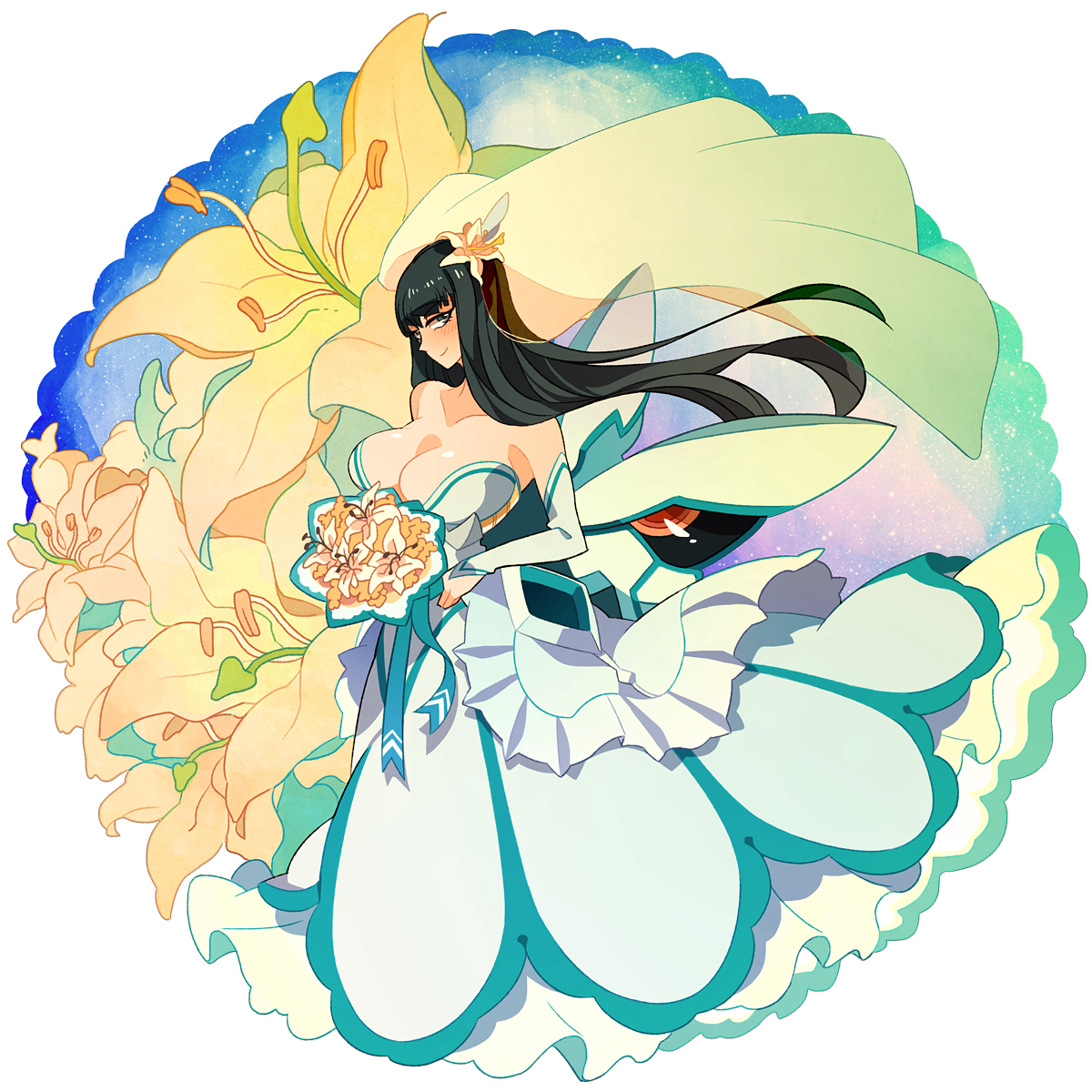 kiryuin satsuki, bride, wedding dress and lily