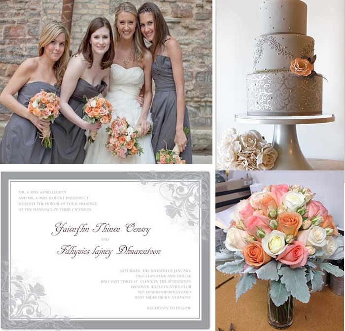grey wedding invitations, happyinvitation, wedding color and peach and grey
