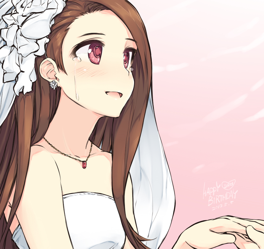idolmaster, faint blush, anime and white dress