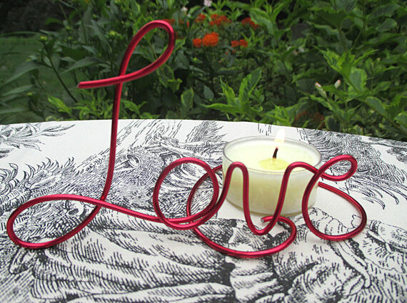 wire love, custom wedding decor and wedding tea light holder