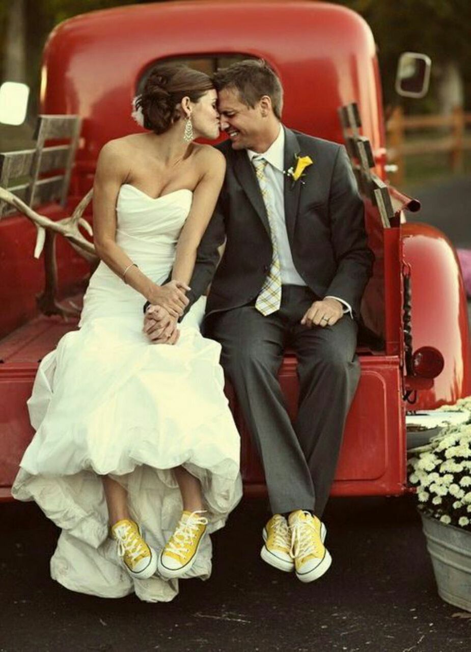 truck, kiss, yellow and groom