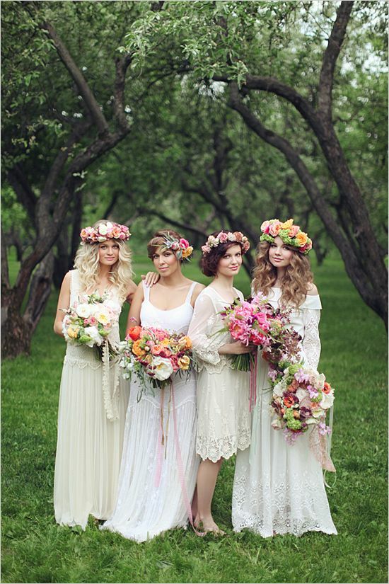 damas de honor, novia, flores and natural