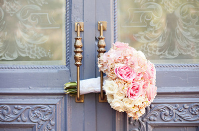 roses, pion and wedding bouquet