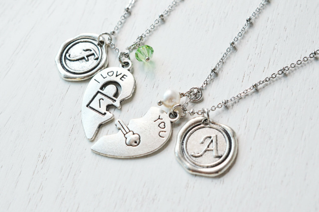 wax seal necklace, bridesmaid, key to my heart jewelry and husband and wife