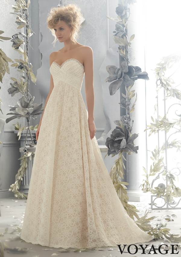 white, voyage, wedding dress and mori lee