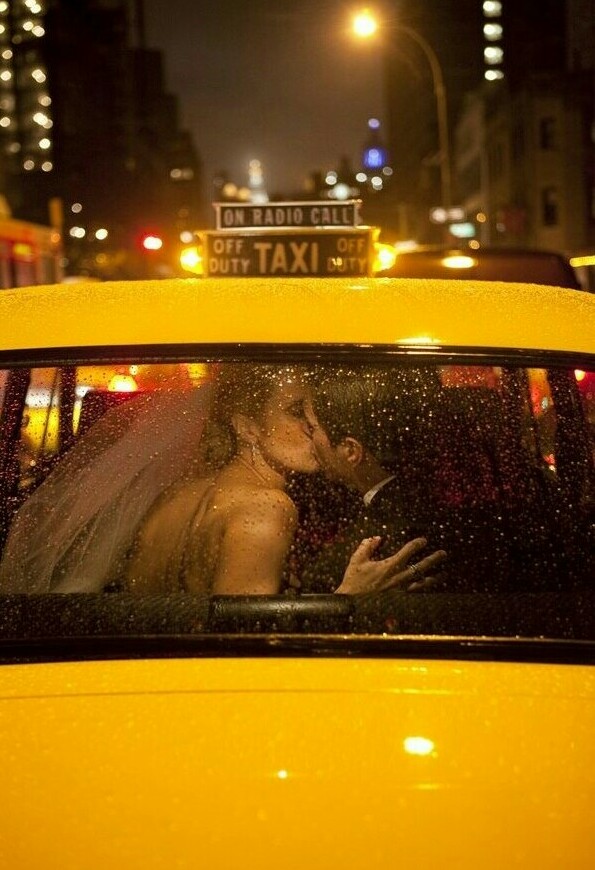 taxi, couple, street and evening