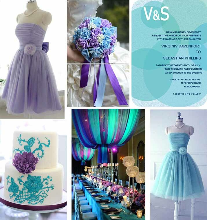 wedding ideas, bridesmaid dress, fashion and purple and teal wedding