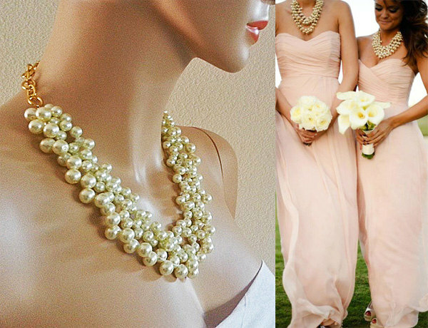 pearl chunky necklace, bridesmaid gifts, bridal necklace and bridesmaids necklaces