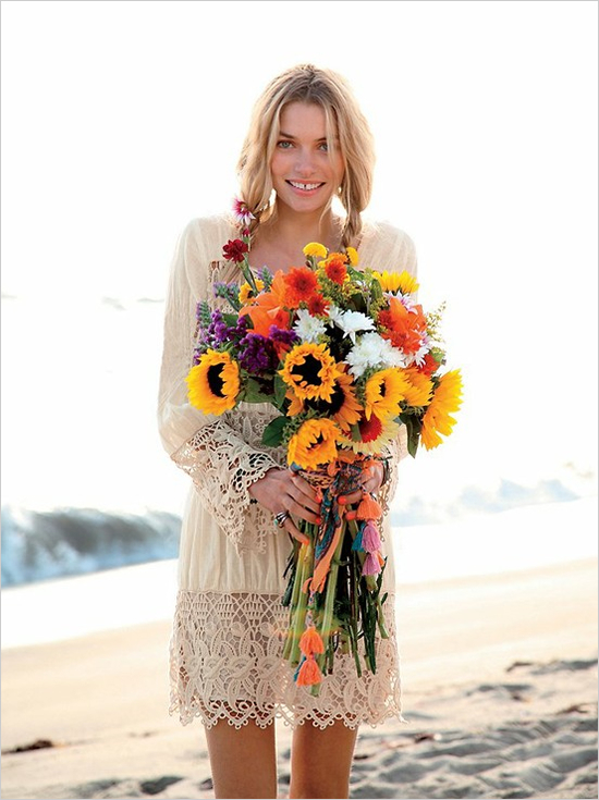 bouquet, happy, hippie and dress