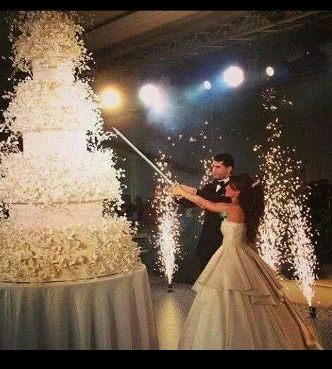 big cake, white, firework and couple