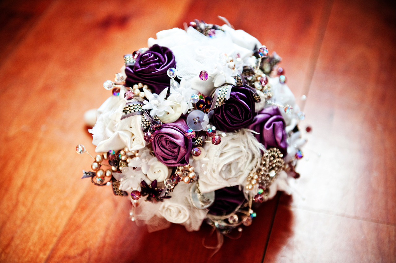 flowers, wedding bouquet, vintage and antique brooches