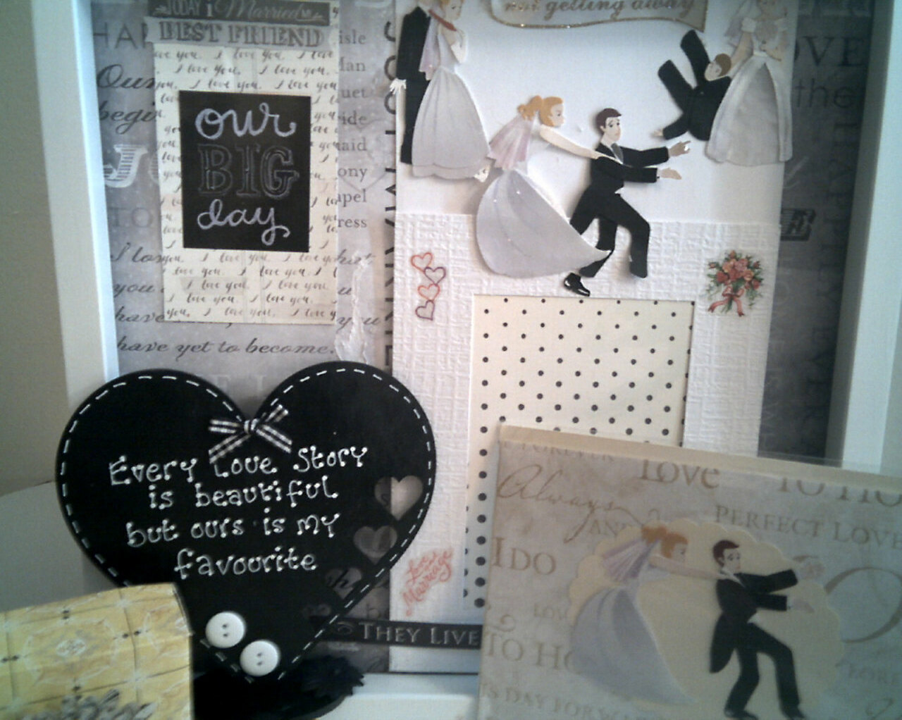 bridal shower decor, shadowbox, 3d mixed media art and scrapbook photo frame