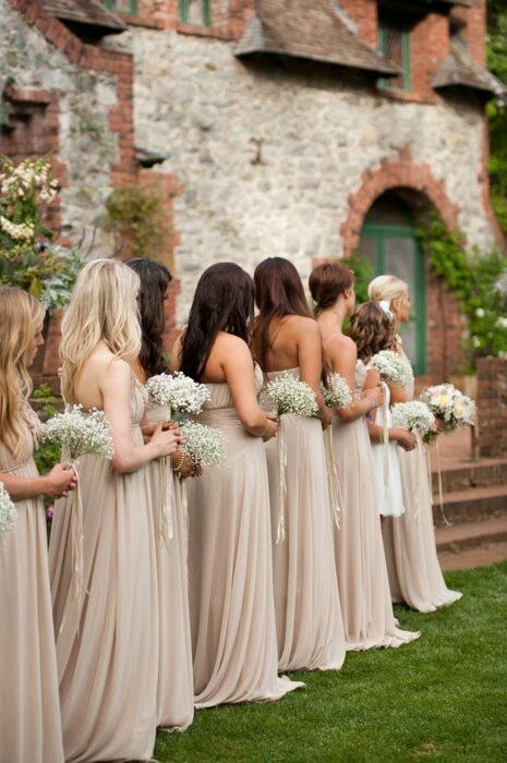 dresses, bridesmaids, flowers and brunette