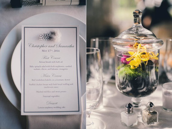 menu, vintage wedding and feathers