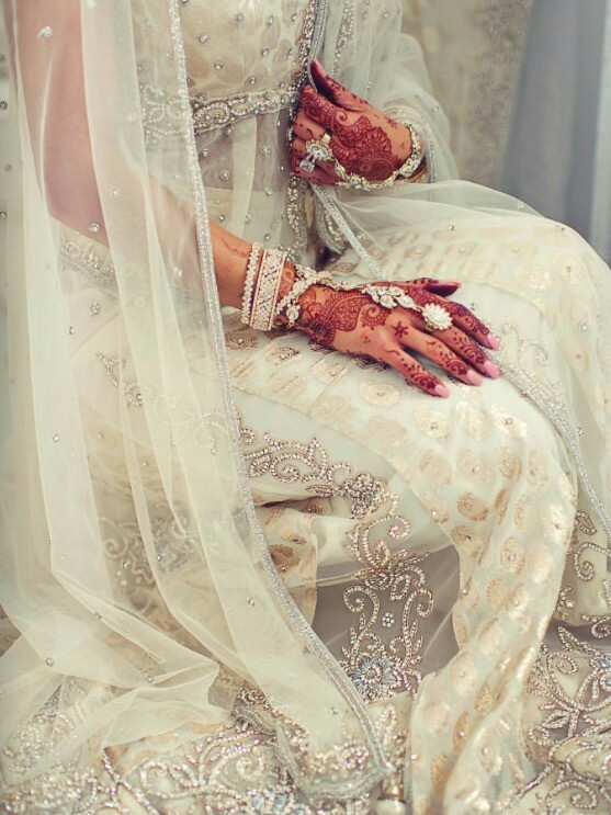 white, lehenga, henna and indian bride