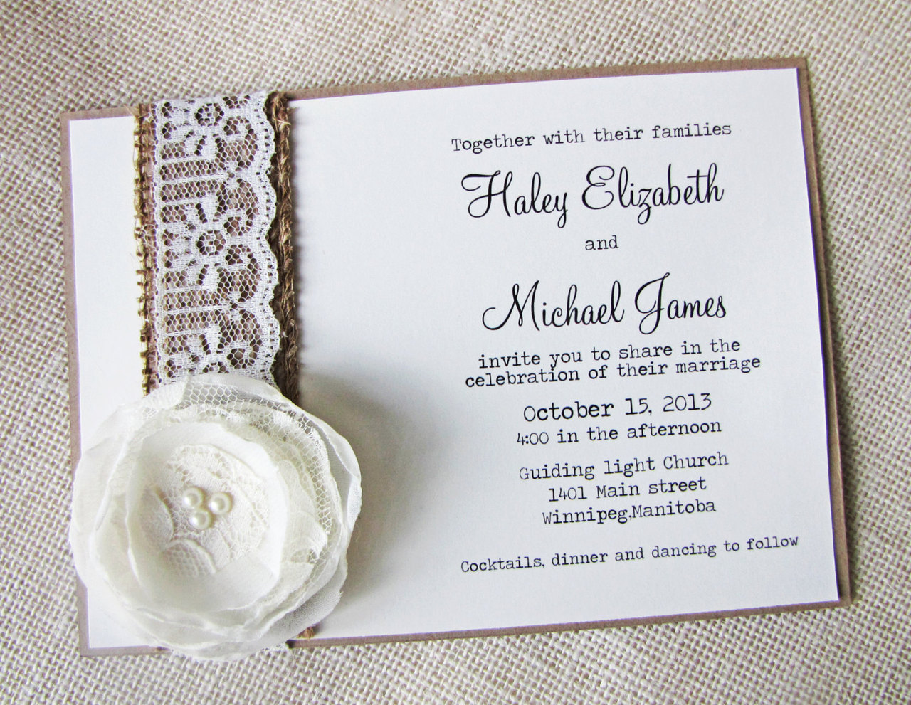 wedding invitation, chic, lace and burlap