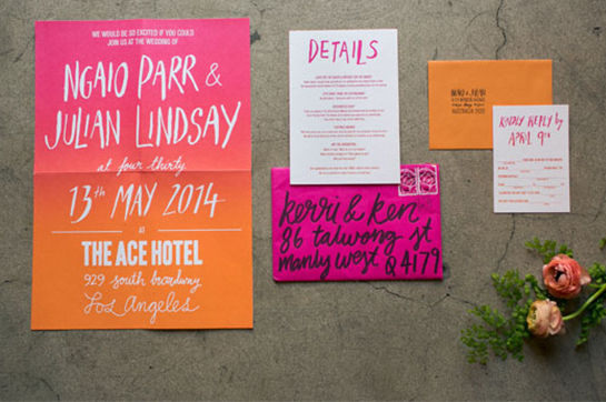 wedding invitations, handwritten and pink