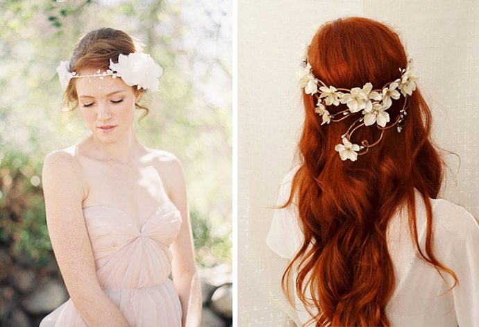 floral crowns, fashion, hairstyle and bride