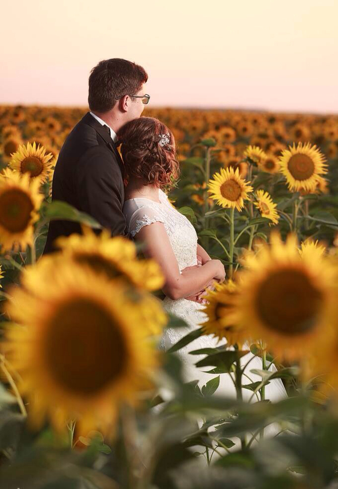 groom, sunflowers, summer and couple