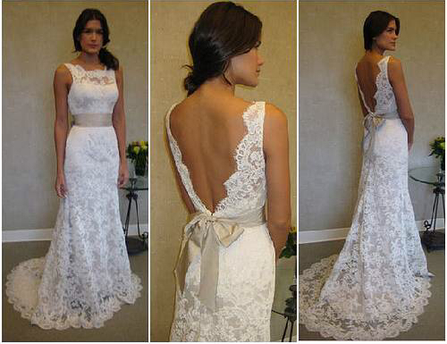wedding dress, v back and bow