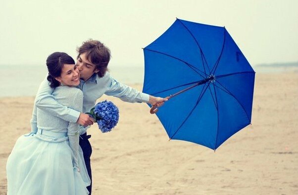 umbrella, couple and just married