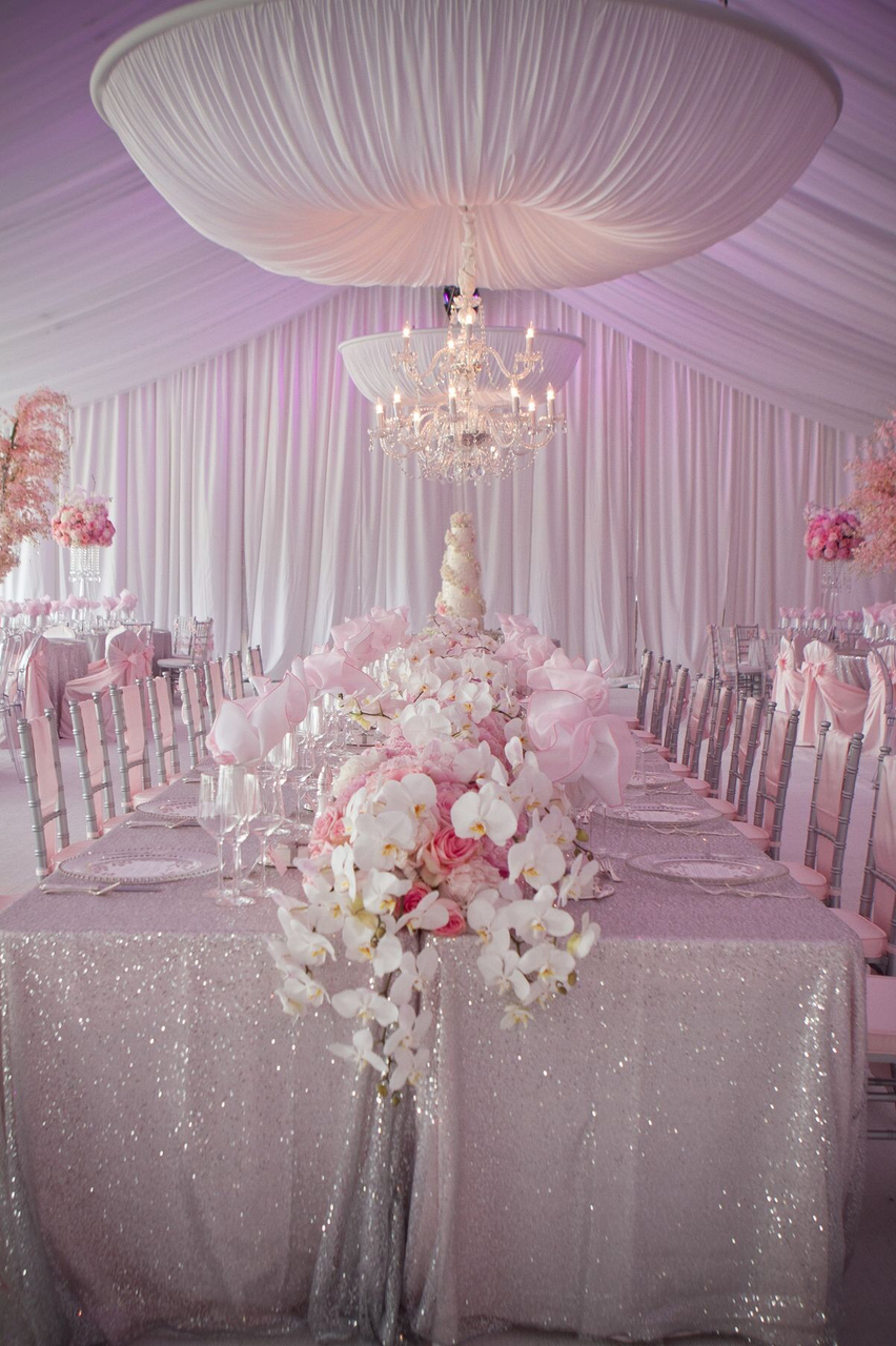 pink, stunning, reception and flowers