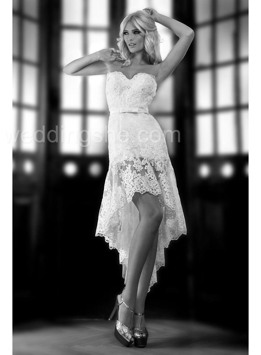white wedding dress, short lace and lovely dress