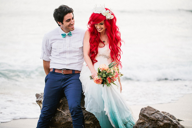 ocean, wedding on beach, white dress and roses