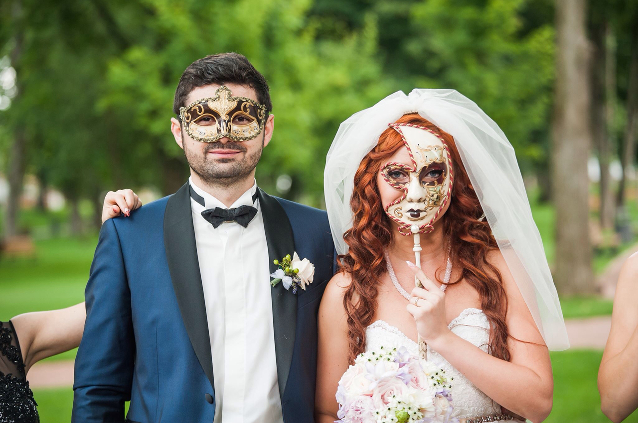 masks, groom, bride and wedding masks