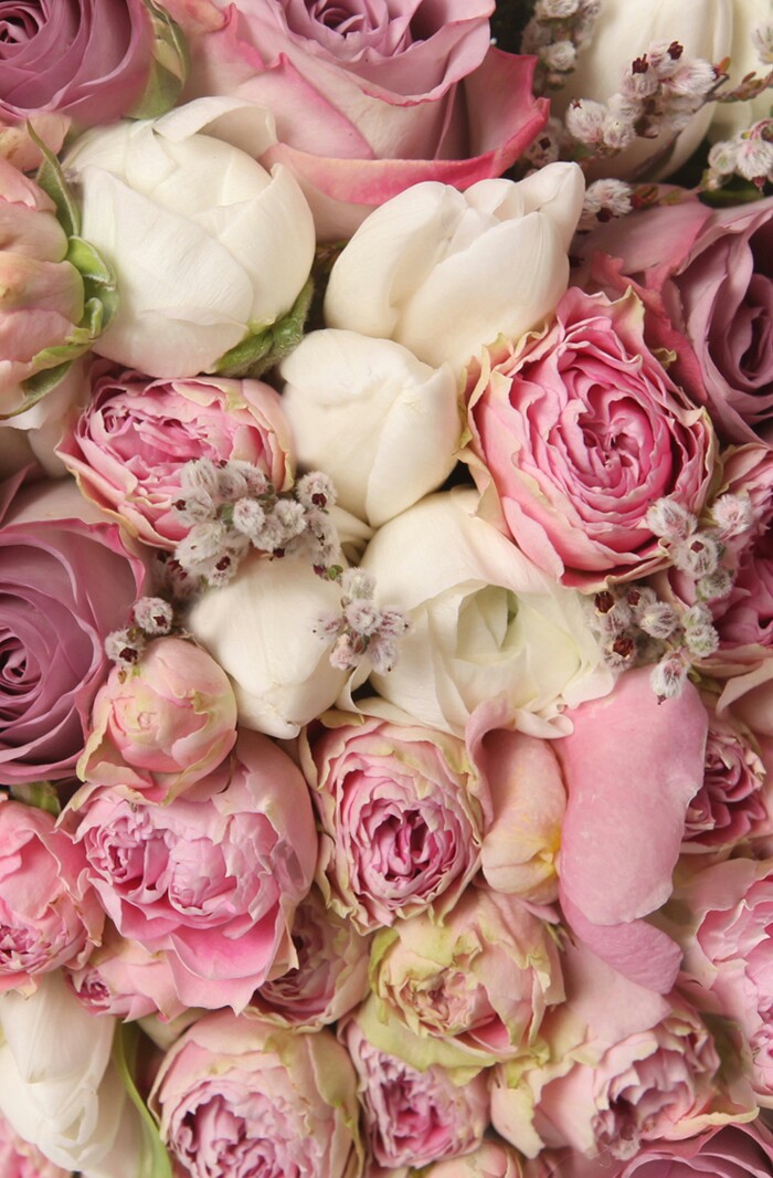 pink, flowers, bouque and girl