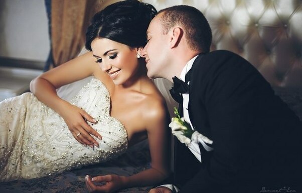 bride groom, witnesses and bridal bouquet