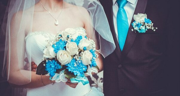 rose, wedding dress and blue