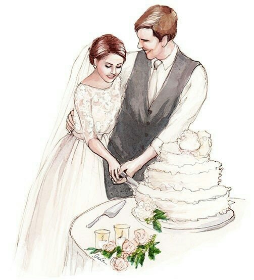 drawing, art, couple and wedding cake