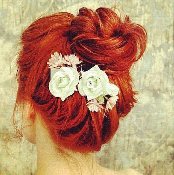 flowers, red hair, wedding hairstyle and beautiful