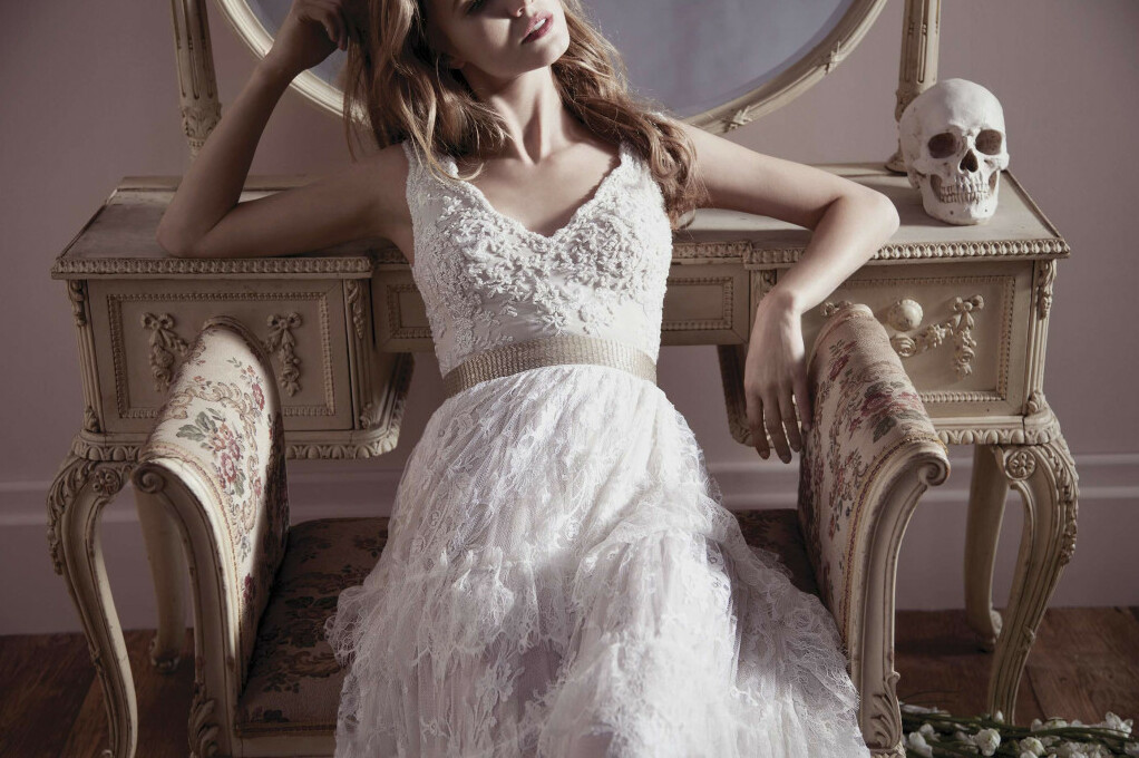 lace, sleeveless, wedding gown and wedding dress