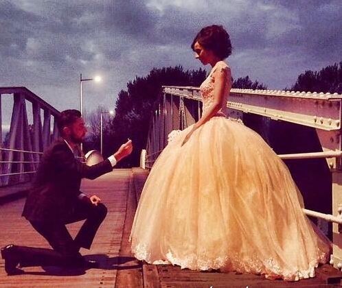 wedding dress, love and bridge