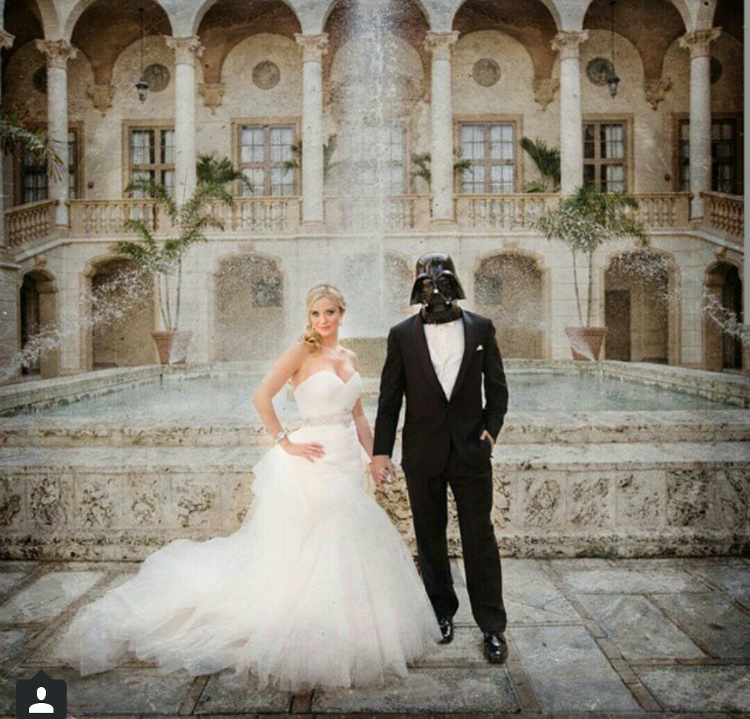 groom, bride, darth vader and love this