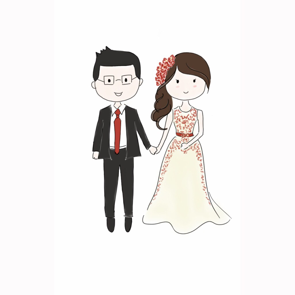 bride, groom, couple and cartoon