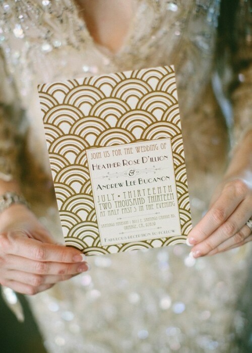 gatsby, wedding card, dress and strass