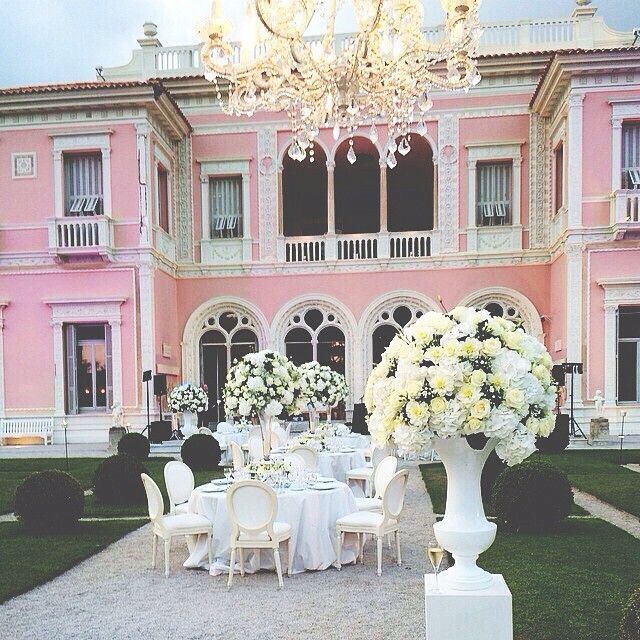 classy, pink castle, white fowers and princess