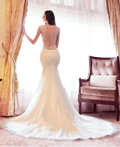 sleeveless wedding dress, long bridal dress and ivory wedding dress