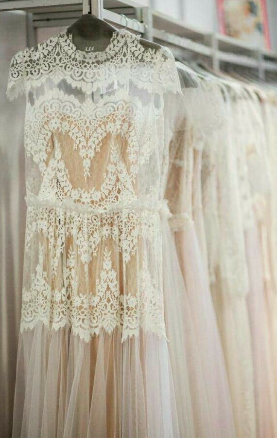 lace, white, peach and dress