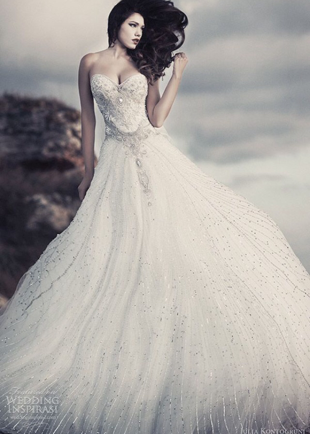 beautiful, white, crystals and ball gown