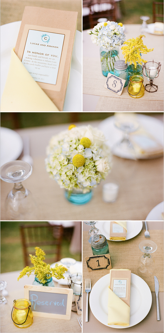 blue jar, jar, table setting and vintage wedding