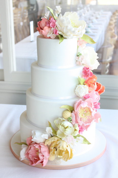 pink, weddingcake, flowers and white