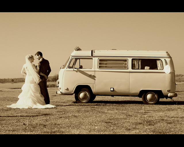 bride, volkswagen, busje and day